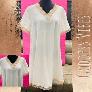 Goddess Ivory Soft Gold Venice Lace Shift Dress Size XL